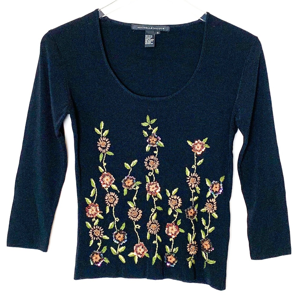 Michelle Nicole Embroidered Beaded Sequin Top